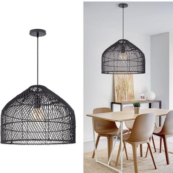 Arturesthome pendant light black rattan New in Box chandelier lamp - Picture 1 of 9